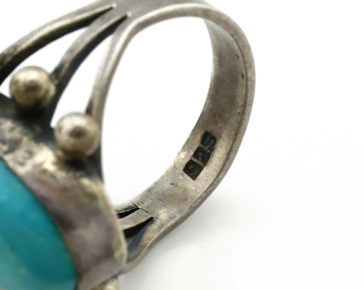 Navajo Ring .925 Silver Blue Turquoise Native American Artist C.1980's