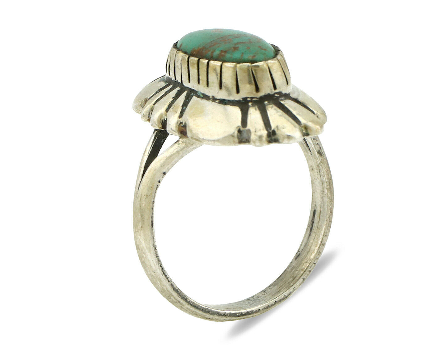 Navajo Ring .925 Silver Green Turquoise Artist Signed M Montoya C.80's