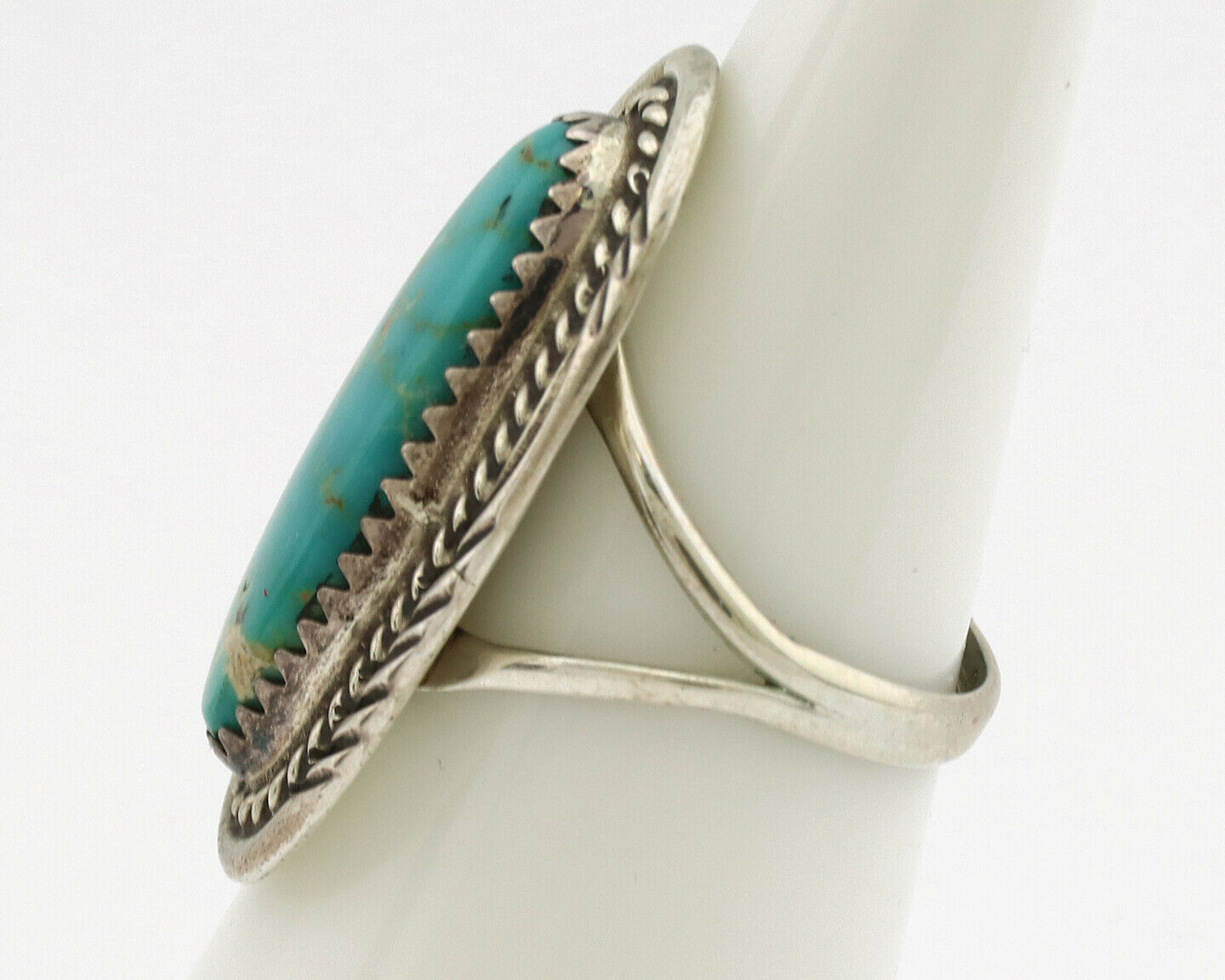 Navajo Ring .925 Silver Nevada Turquoise Native American Artist C.1980's