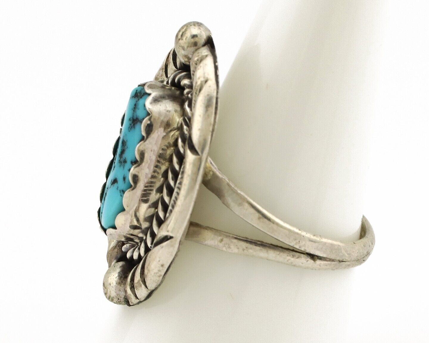 Navajo Ring 925 Silver Sleeping Beauty Turquoise Signed V & N EDSITTY C.80's
