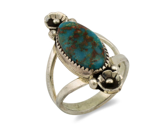 Navajo Ring .925 Silver Nevada Turquoise Native American Artist C.1980's