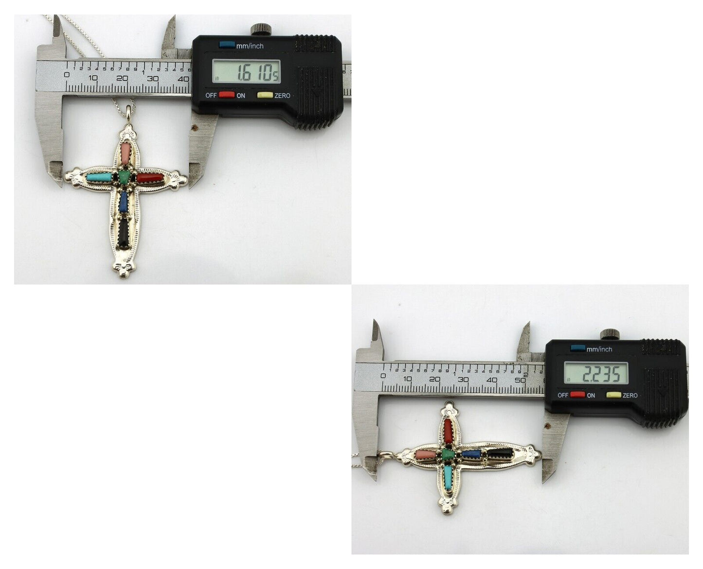 Zuni Handmade Cross Necklace 925 Silver Natural Gemstone Signed E Kaskalla C.80s