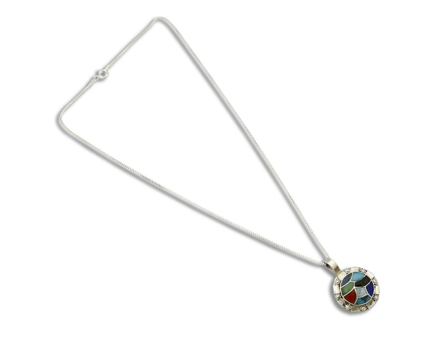 Women's Zuni Pendant .925 silver Gemstone Handmade Signed Chaloo Necklace