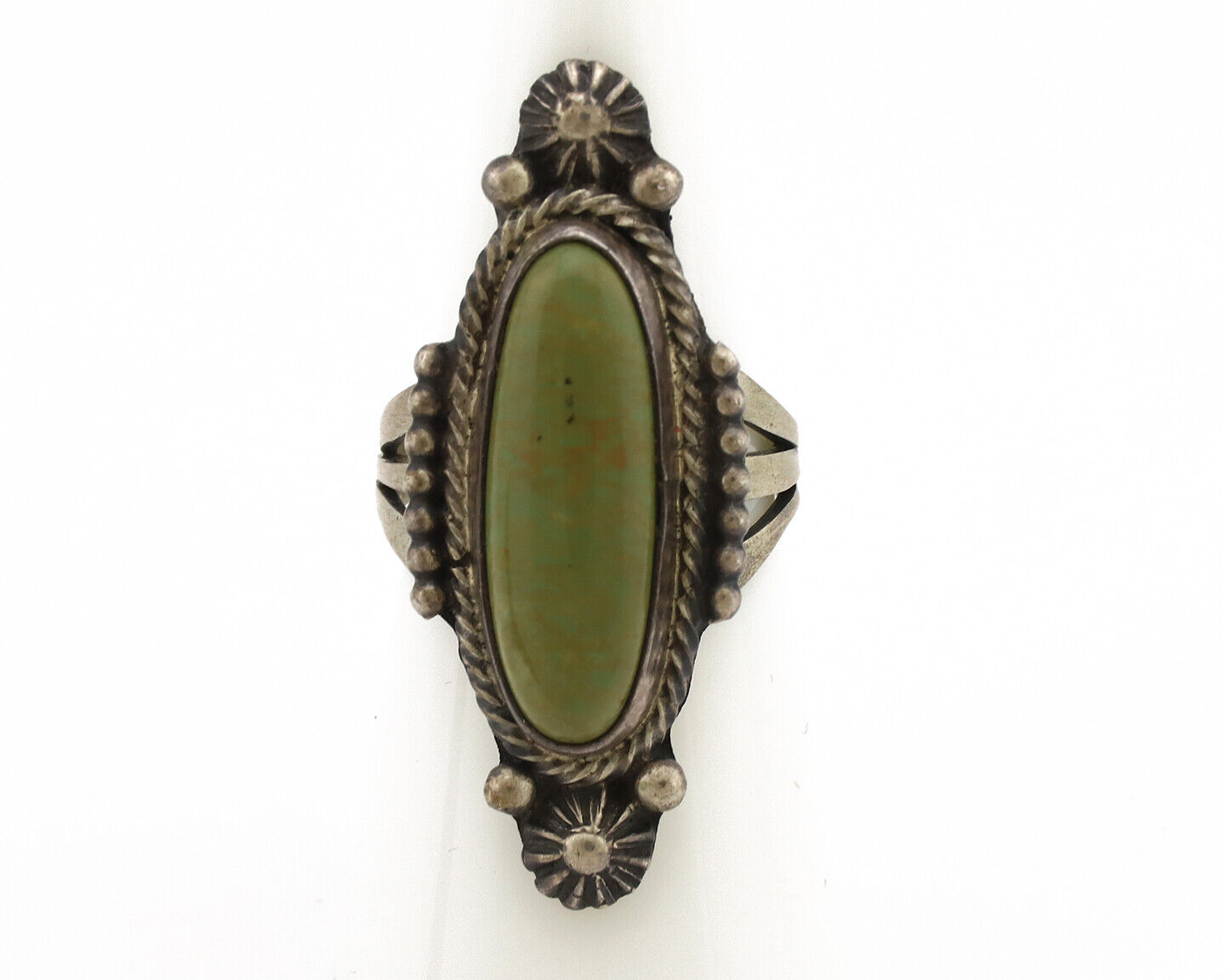 Navajo Ring 925 Silver Natural Green Turquoise Artist Signed RB C.80's