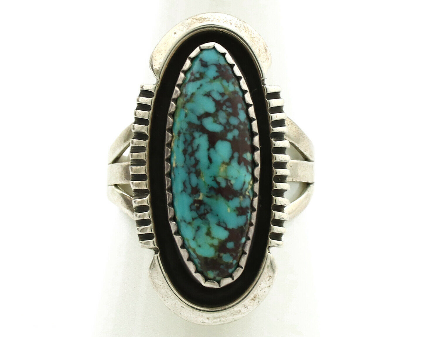 Navajo Ring .925 Silver Spiderweb Native American Artist Signed B C.1980's