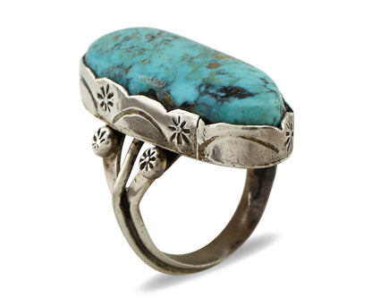 Navajo Ring 925 Silver Natural Blue Turquoise Native American Artist C.1980's