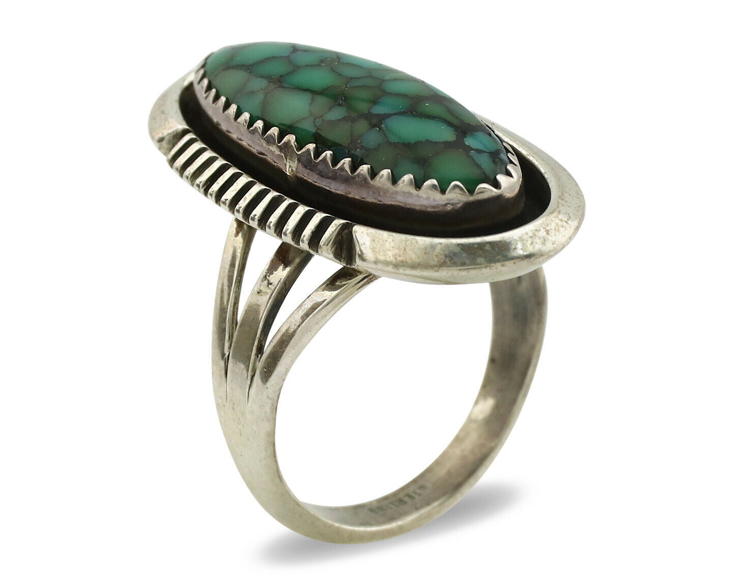 Navajo Ring .925 Silver Blue Spiderweb Native American Artist C.1980's