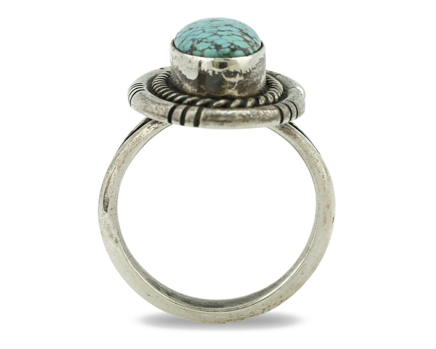 Navajo Ring .925 Silver Spiderweb Turquoise Native American Artist Handmade C80s