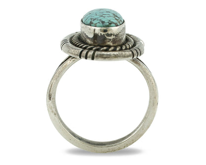 Navajo Ring .925 Silver Spiderweb Turquoise Native American Artist Handmade C80s