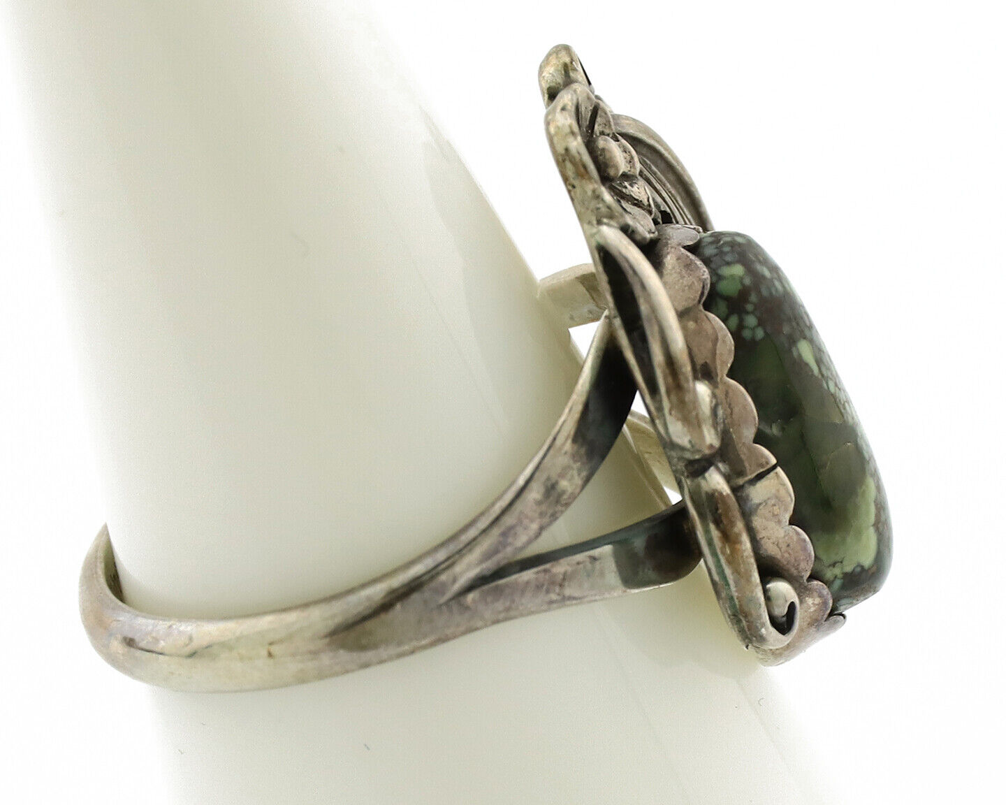 Navajo Ring .925 Silver Spiderweb Turquoise Native American Artist C.1980s