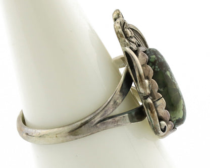 Navajo Ring .925 Silver Spiderweb Turquoise Native American Artist C.1980s