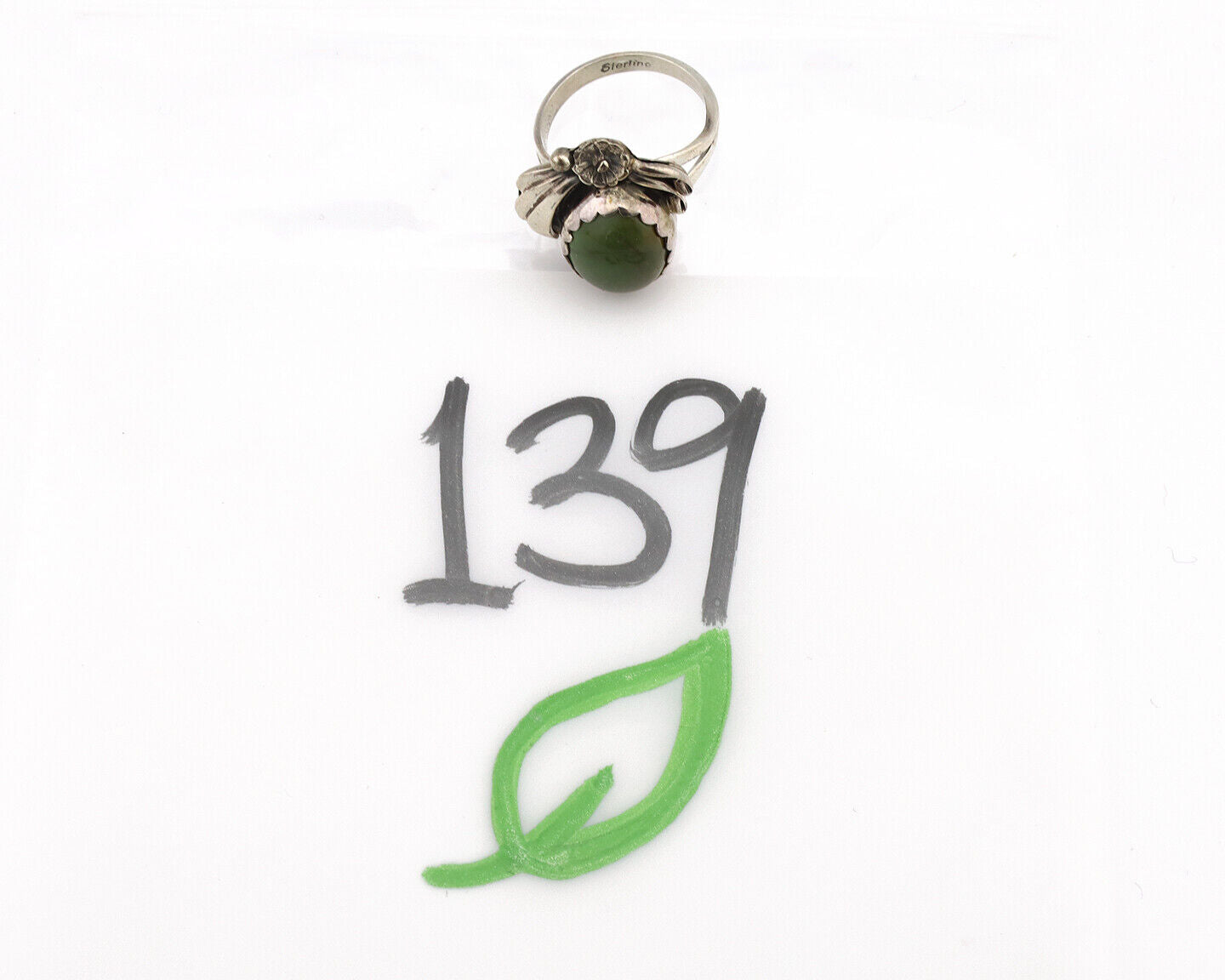 Navajo Ring .925 Silver Green Turquoise Native American Artist C.1980's