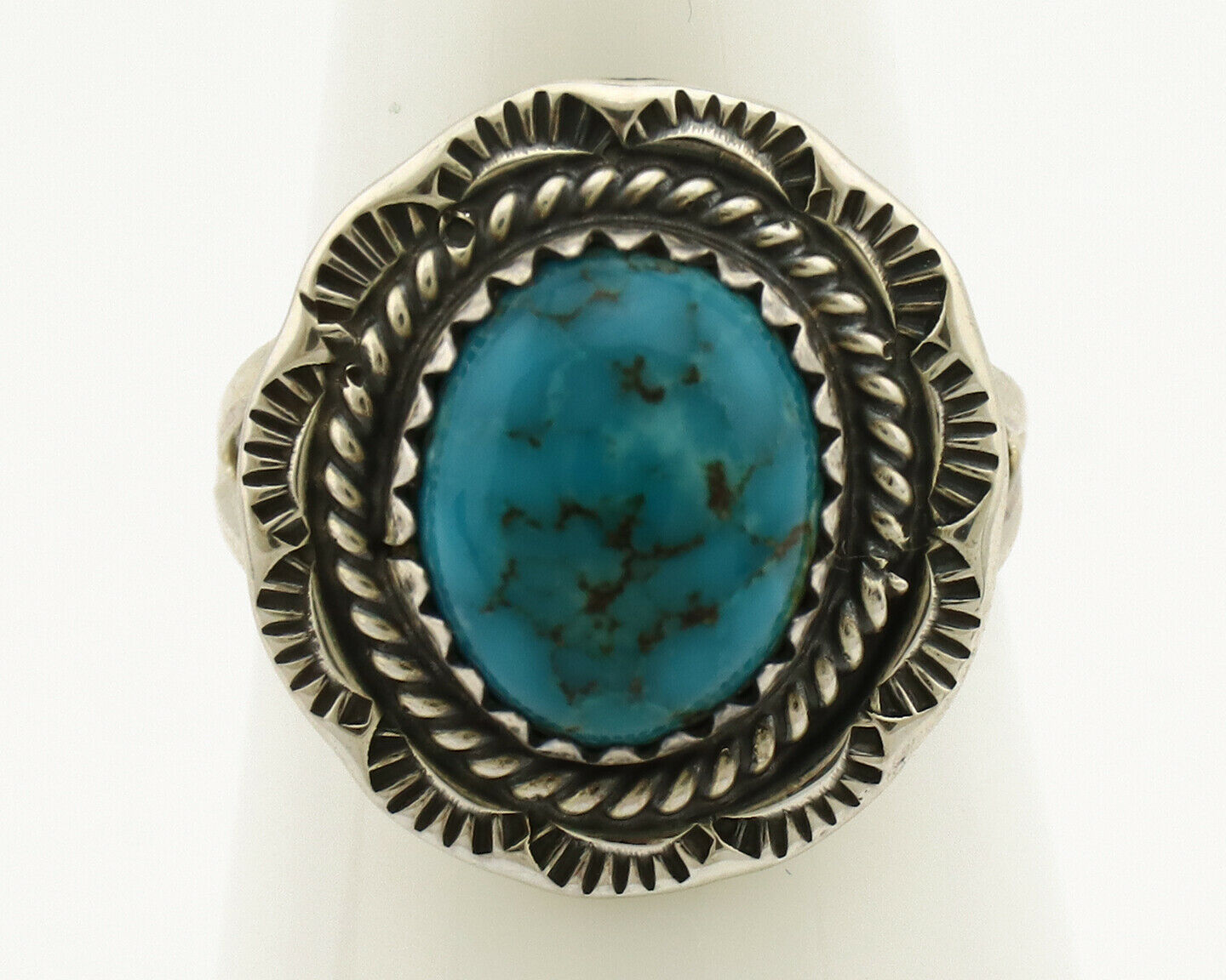 Navajo Ring .925 Silver Kingman Turquoise Native American Artist C.1980's