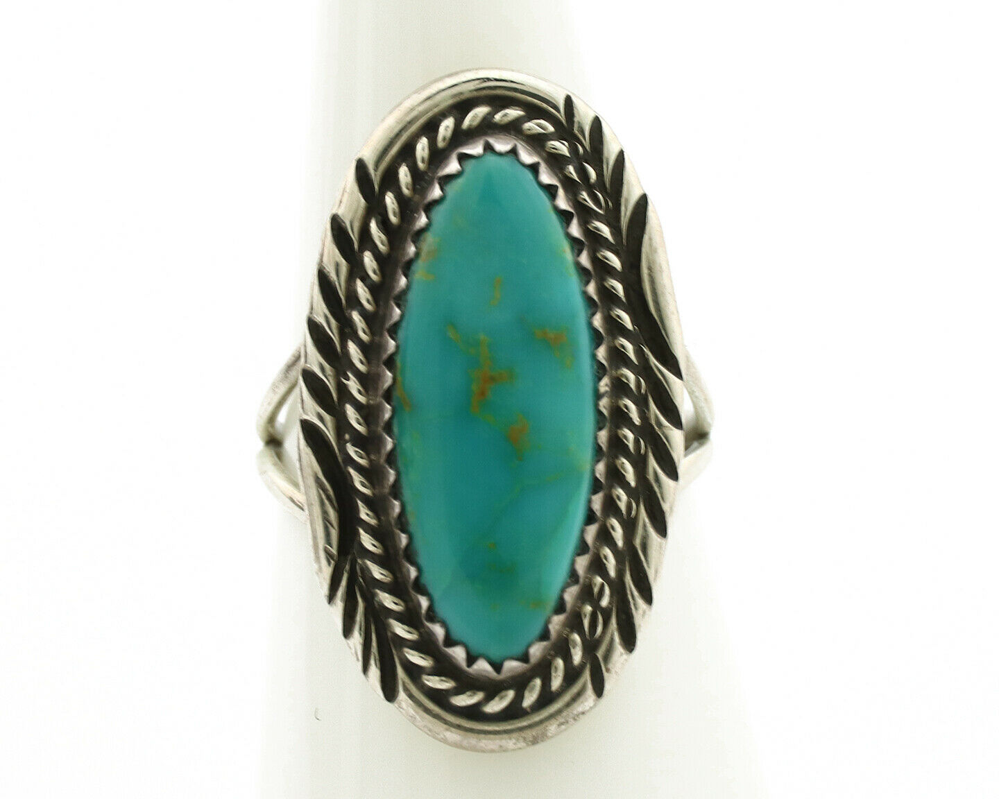 Navajo Ring .925 Silver Kingman Turquoise Native American Artist C.1980's