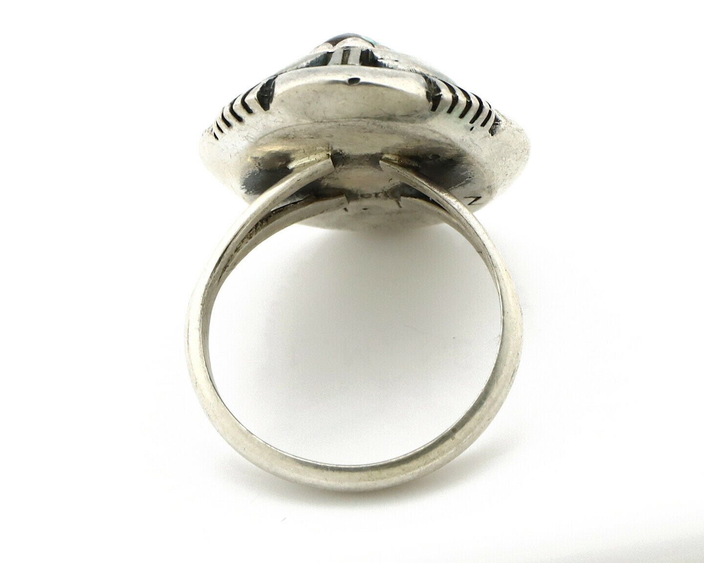 Navajo Ring .925 Silver Spiderweb Turquoise Artist Signed L. M. Nez C80s