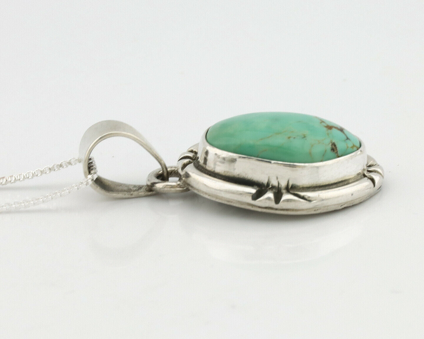 Navajo Kingman Turquoise Pendant .925 Silver Hand Stamped Signed Gecko C.80's