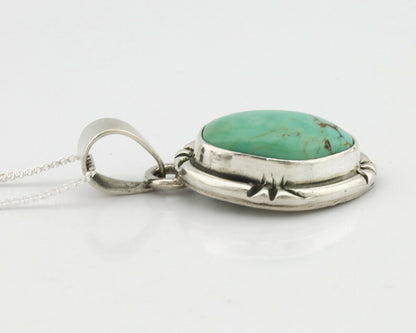 Navajo Kingman Turquoise Pendant .925 Silver Hand Stamped Signed Gecko C.80's