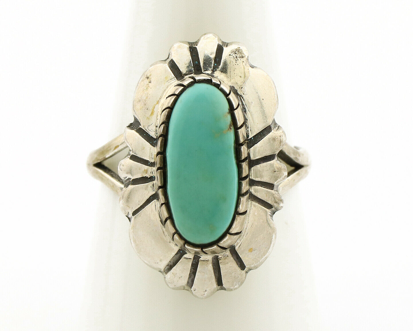 Navajo Ring .925 Silver Green Turquoise Artist Signed M Montoya C.80's