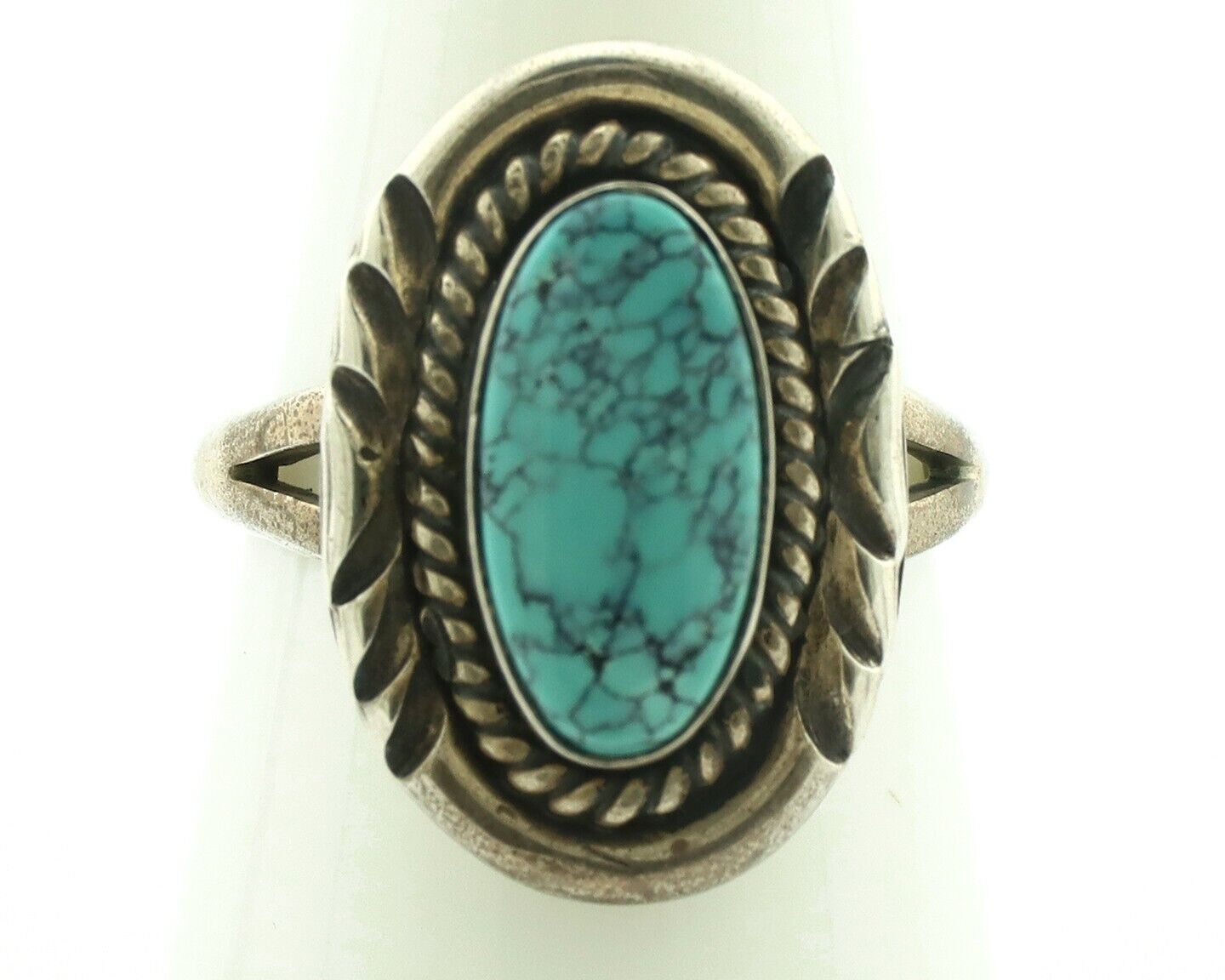 Navajo Ring 925 Silver Blue Spiderweb Turquoise Native American Artist C.80's