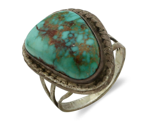 Navajo Ring 925 Silver Natural Blue Turquoise Native Signed DZ C.80's
