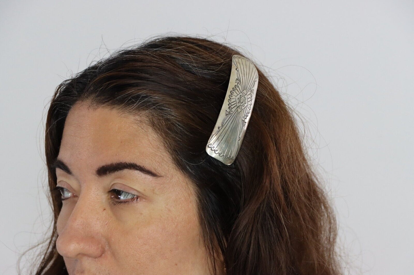 Women's Navajo Hair Clip Barrette .925 Silver Hand Stamped Artist C Montoya C80s