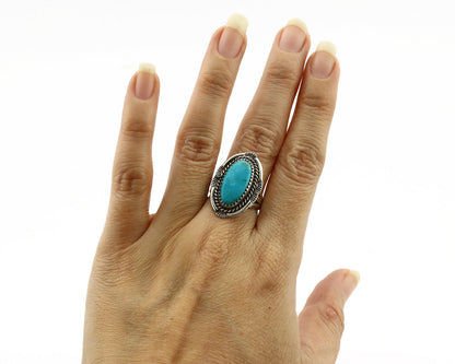 Navajo Ring .925 Silver Kingman Turquoise Artist Signed Begay C.1980's