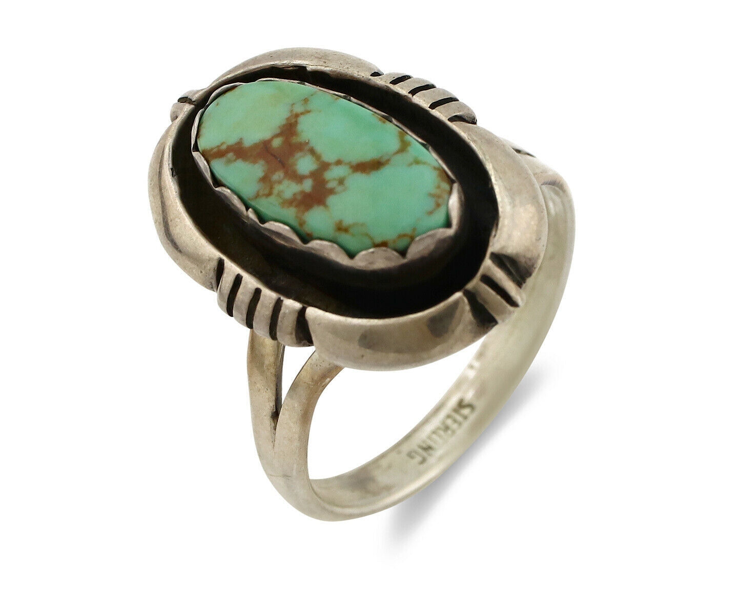 Navajo Ring .925 Silver Kingman Turquoise Handmade Native American Artist C.80's