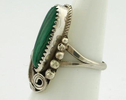 Navajo Ring 925 Silver Natural Green Malachite Signed Justin Morris C.80's