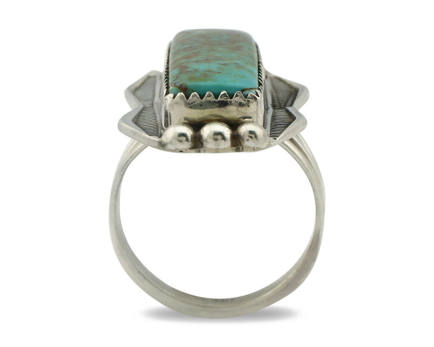 Navajo Ring .925 Silver Natural Aqua Turquoise Signed Apache C.80's