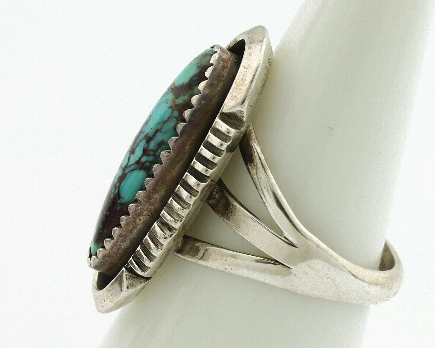 Navajo Ring .925 Silver Spiderweb Turquoise Artist Signed B C.1980's