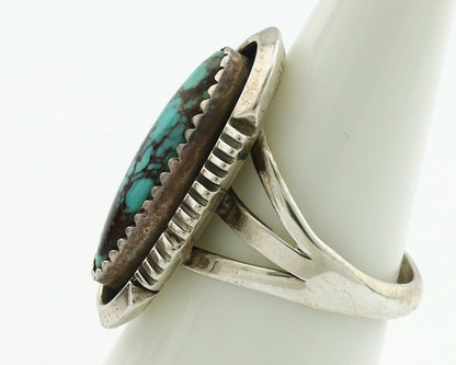 Navajo Ring .925 Silver Spiderweb Turquoise Artist Signed B C.1980's