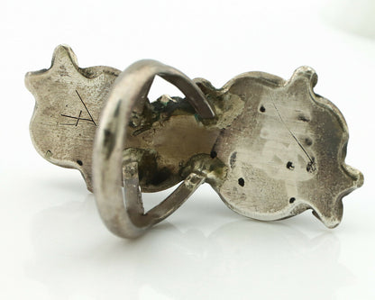 Navajo Ring .925 Silver Turquoise & Coral Native American Artist C.1980's