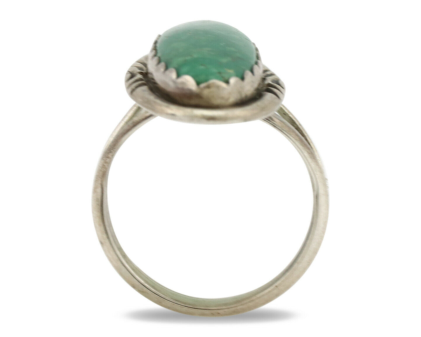 Navajo Ring .925 Silver Green Turquoise Native American Artist C.1980's