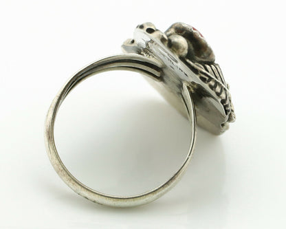 Navajo Ring .925 Silver Turquoise & Coral Artist Signed Thomas Singer C.80's