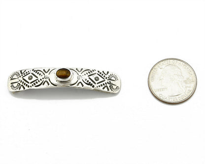 Navajo Tigers Eye .925 SOLID SILVER Hand Stamped 12mm Wide Barrette Hair Clip