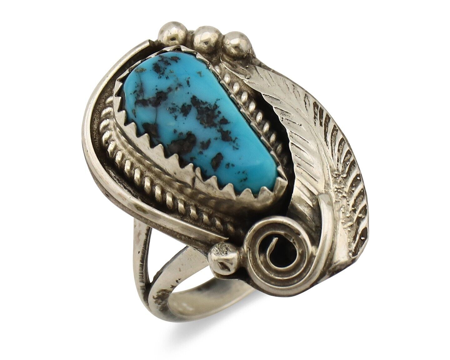 Navajo Ring 925 Silver Sleeping Beauty Turquoise Signed Justin Morris C.80's