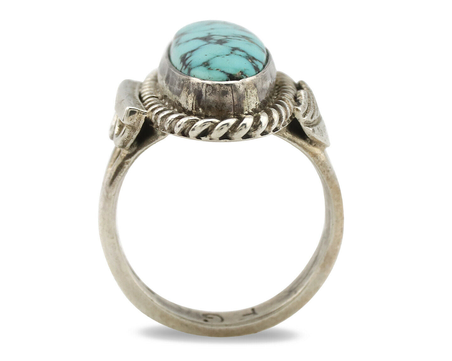 Navajo Ring .925 Silver Blue Spiderweb Turquoise Signed Fred Guerrero C.1980's