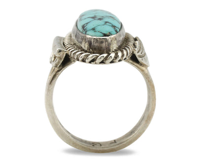Navajo Ring .925 Silver Blue Spiderweb Turquoise Signed Fred Guerrero C.1980's