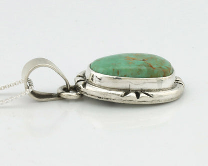 Navajo Kingman Turquoise Pendant .925 Silver Hand Stamped Signed Gecko C.80's