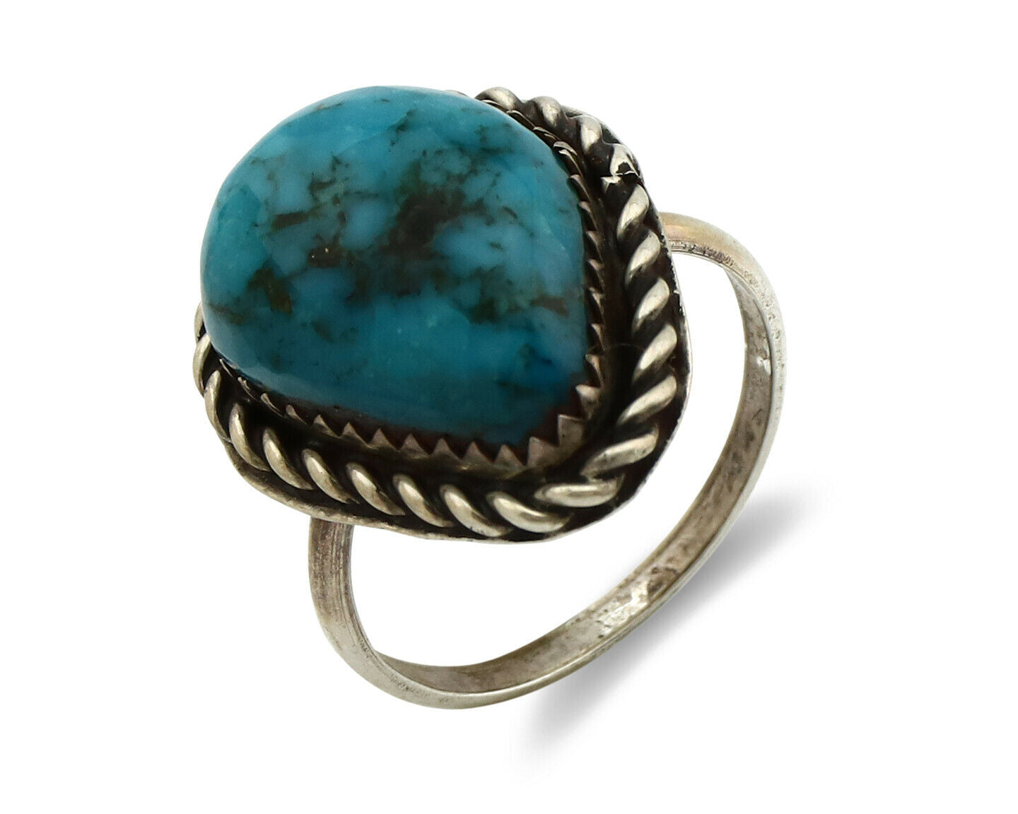 Navajo Ring .925 Silver Blue Turquoise Handmade Native American Artist C80s