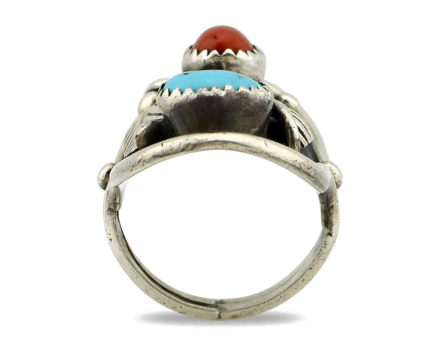 Navajo Ring 925 Silver Turquoise & Coral Artist Signed Benson Boyd C.80's