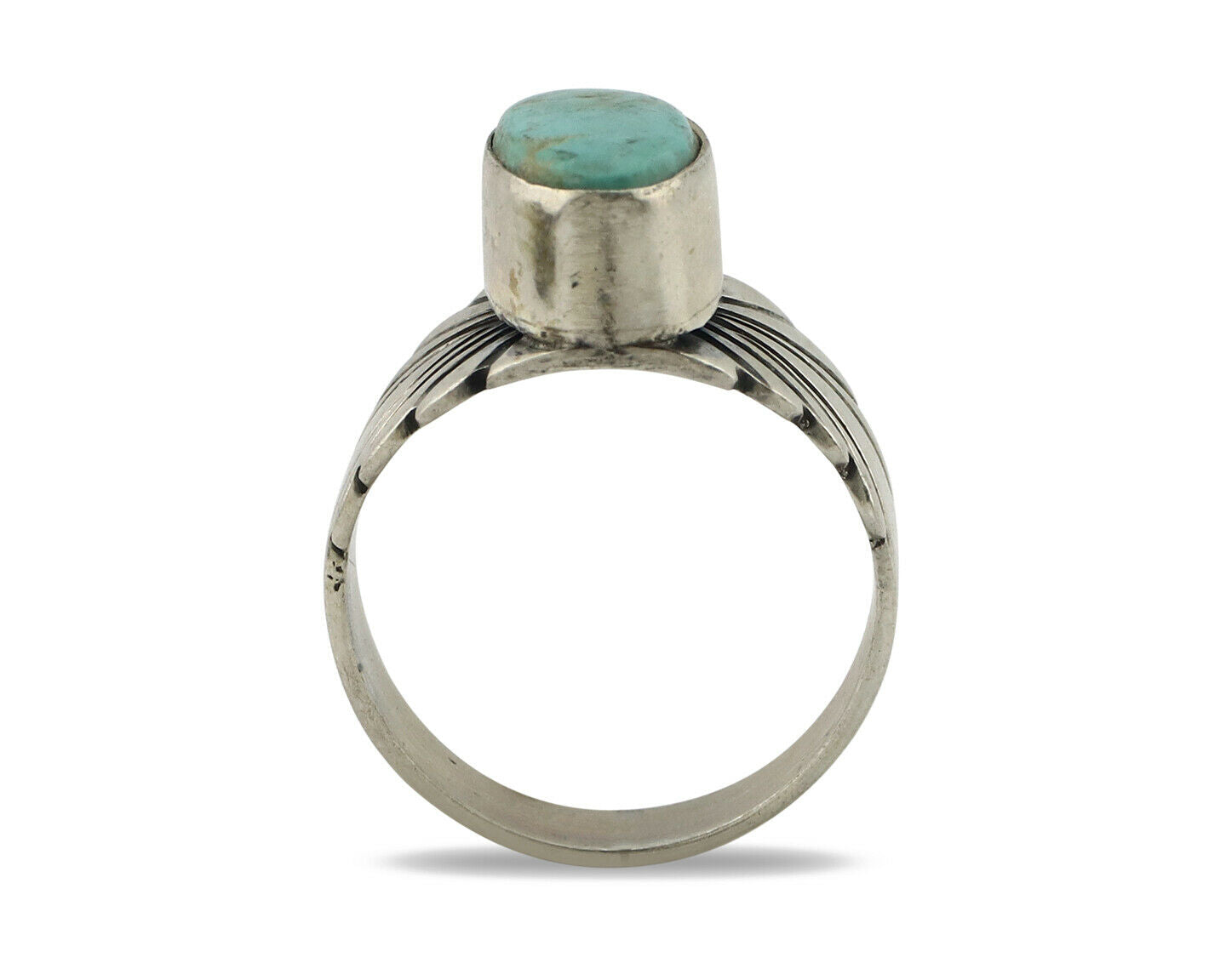 Navajo Ring .925 Silver Kingman Turquoise Artist Signed Apache C.80's