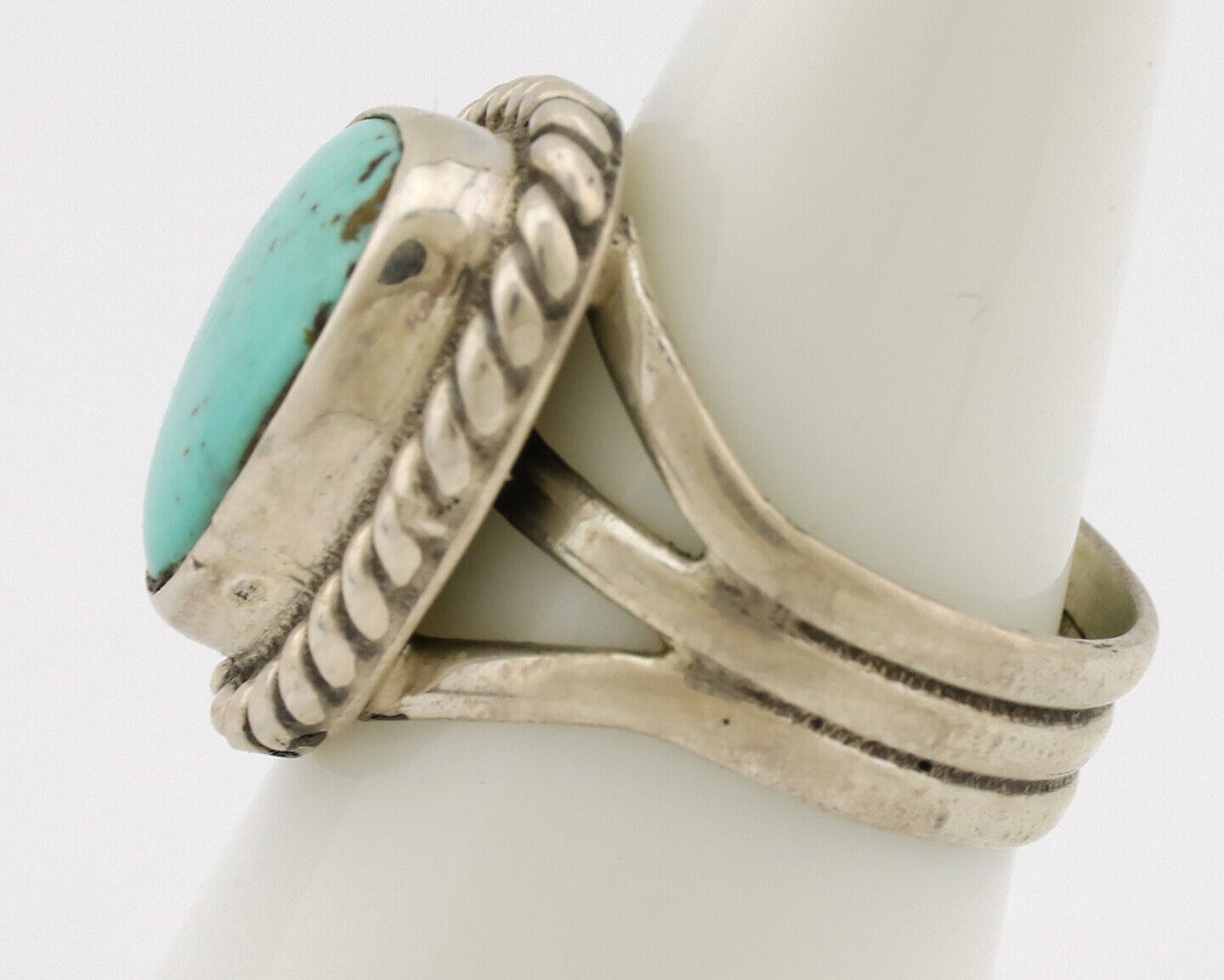 Navajo Ring .925 Silver Natural Kingman Turquoise Native American Artist C.80's