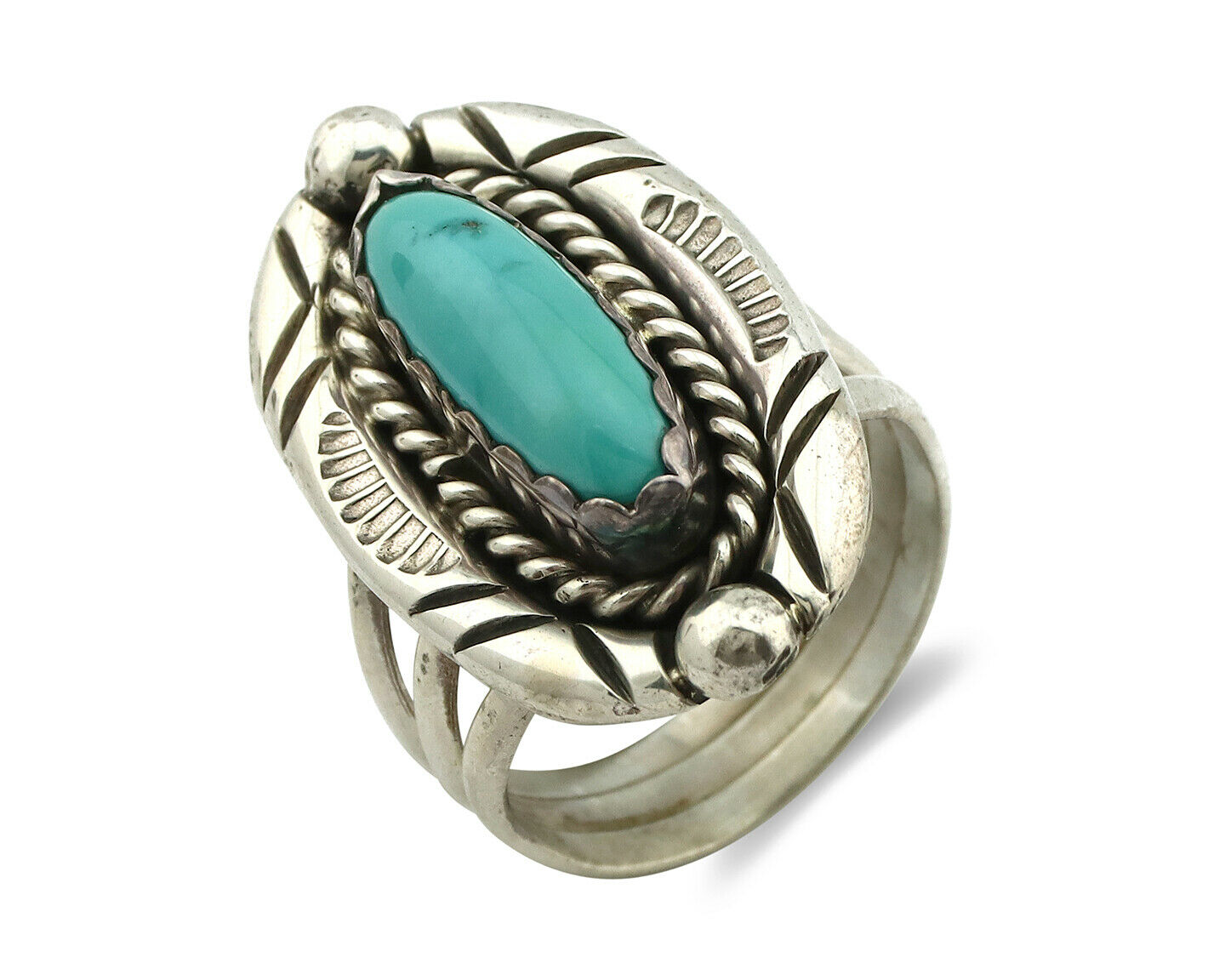 Navajo Ring .925 Silver Blue Turquoise Artist Signed V&N EDSITTY C.80's
