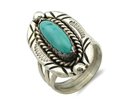 Navajo Ring .925 Silver Blue Turquoise Artist Signed V&N EDSITTY C.80's