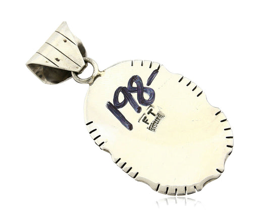 Navajo Pendant .925 Silver Blue Turquoise Signed Artist FT C.80's