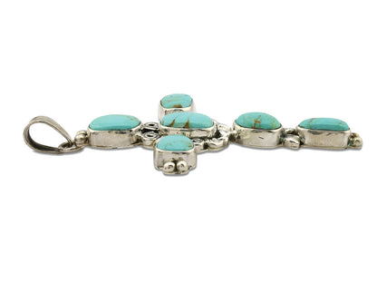 Navajo Cross Necklace .925 Silver Kingman Turquoise Signed Gecko C.80's