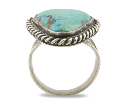 Navajo Ring .925 Silver Globe Turquoise Native American Artist C.1980's