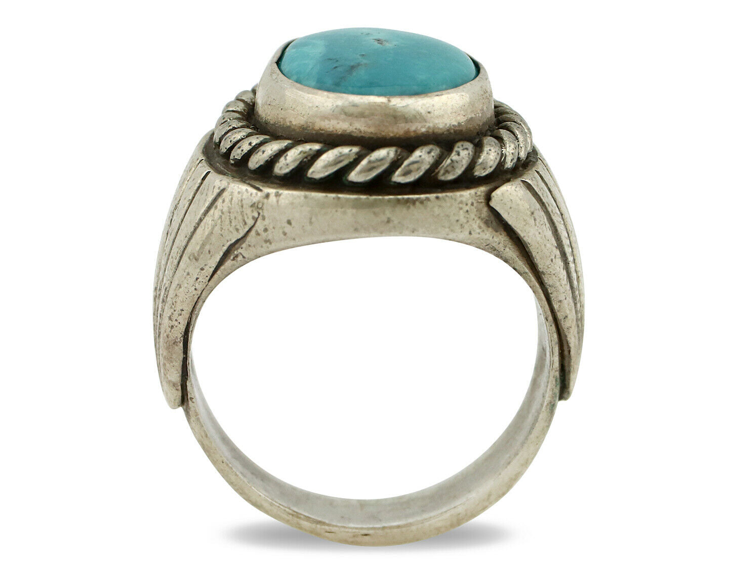 Navajo Ring .925 Silver Blue Spiderweb Turquoise Artist C Montoya Circa.80's