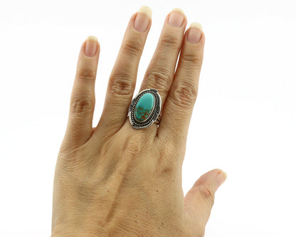 Navajo Ring .925 Silver Kingman Turquoise Signed M Begay C.1980's